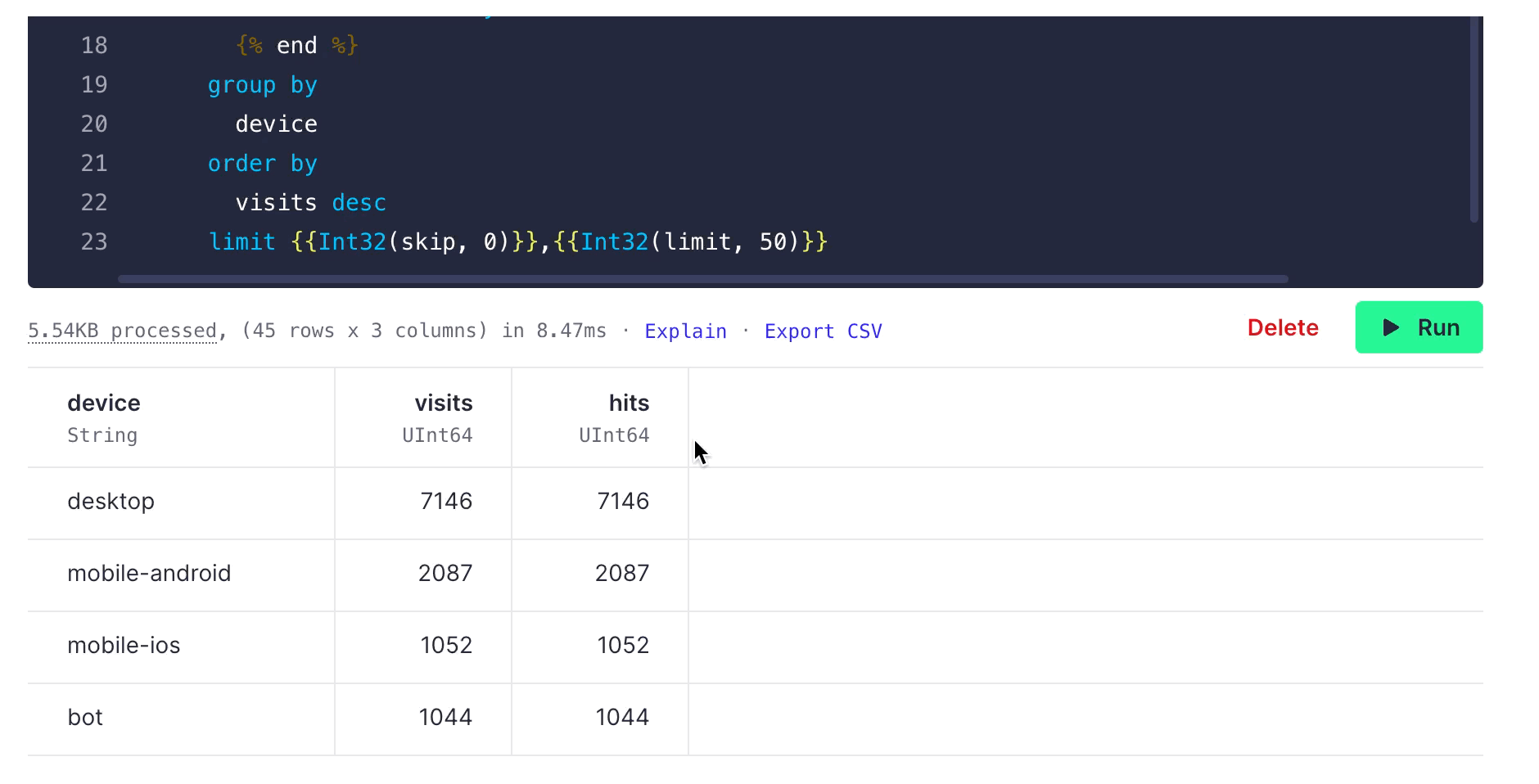 Copying node results using the context menu