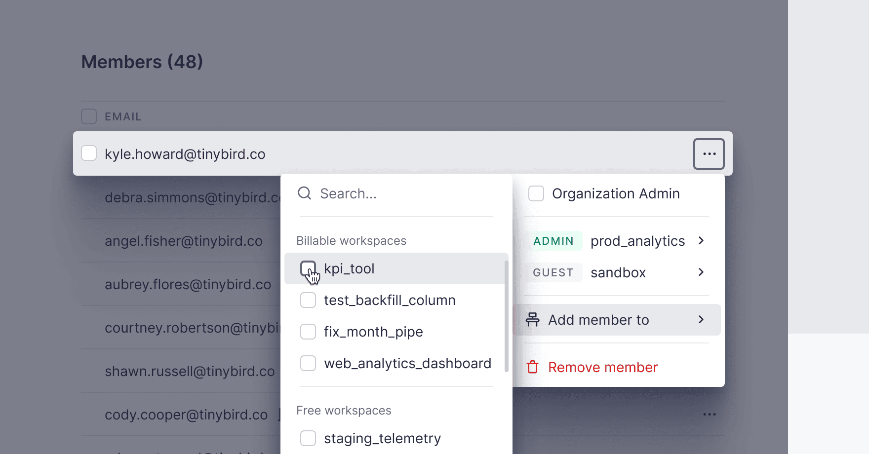 Manage Workspace members interface