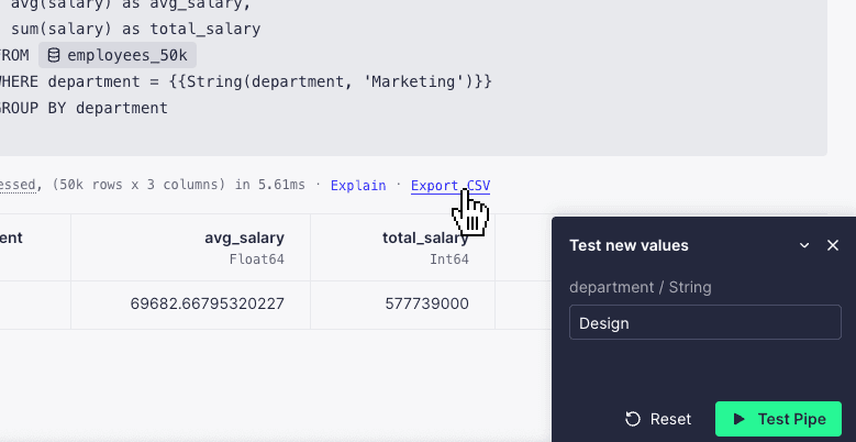 Export CSV using custom parameter values