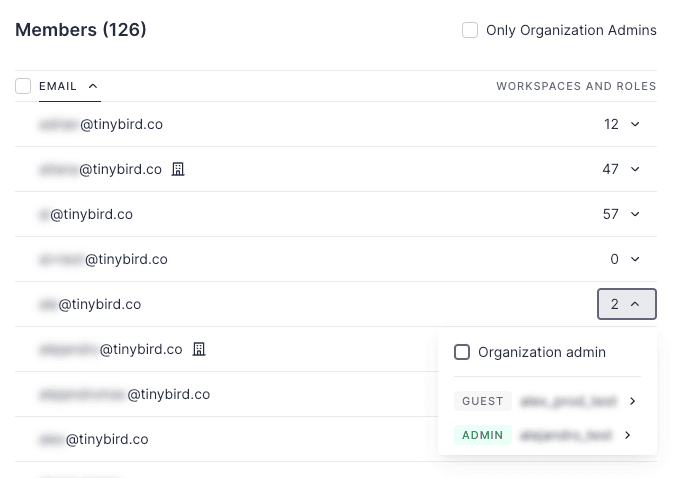 Grant organization admin permissions interface