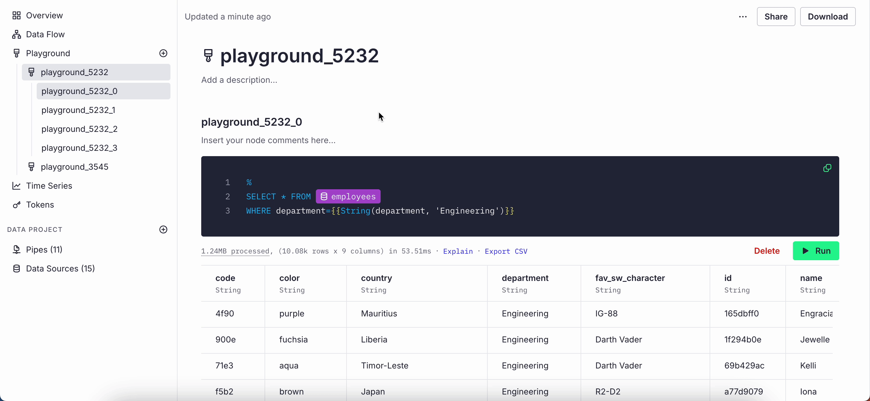 Playgrounds node navigation interface