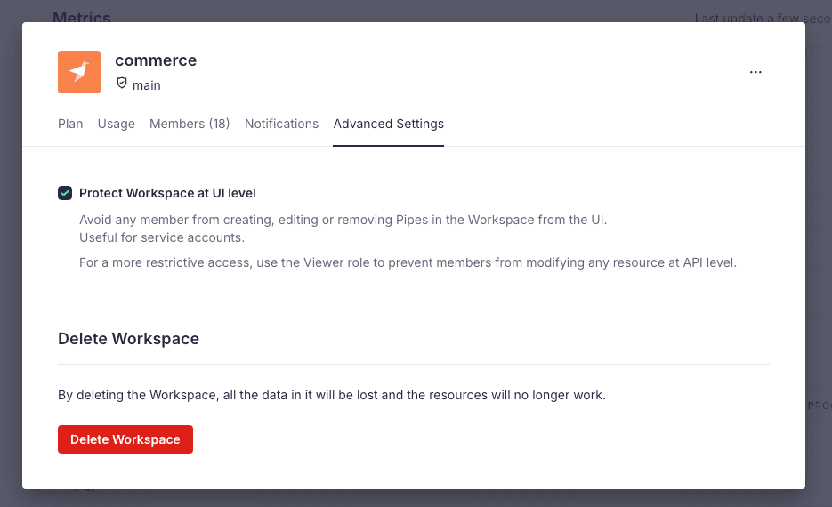 Protect Workspace setting interface