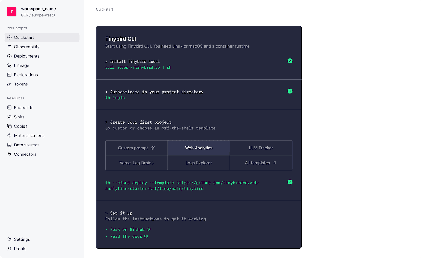 Templates in Quickstart
